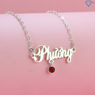 Dây chuyền bạc nữ mặt chữ khắc theo tên theo yêu cầu đính đá đỏ sang trọng DCC0026 - Trang Sức TNJ