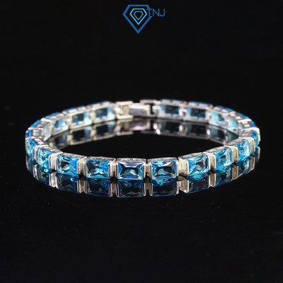 Lắc bạc tennis cho nam đính đá chữ nhật màu xanh dương phong cách cá tính LTA0121 - Trang Sức TNJ
