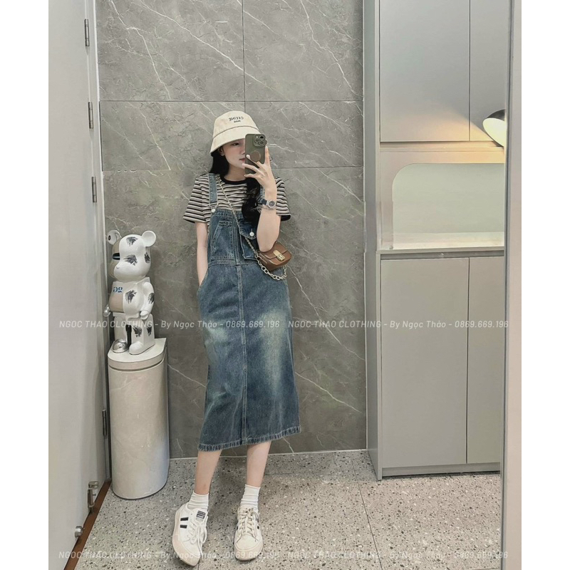 Yếm váy jean bò túi nắp siêu hot chuẩn mẫu L1