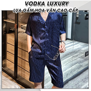 Đồ ngủ nam pijama nam mùa hè VODKA LUXURY lụa gấm cao cấp màu xanh than mặc nhà mát mẻ tiện lợi D02
