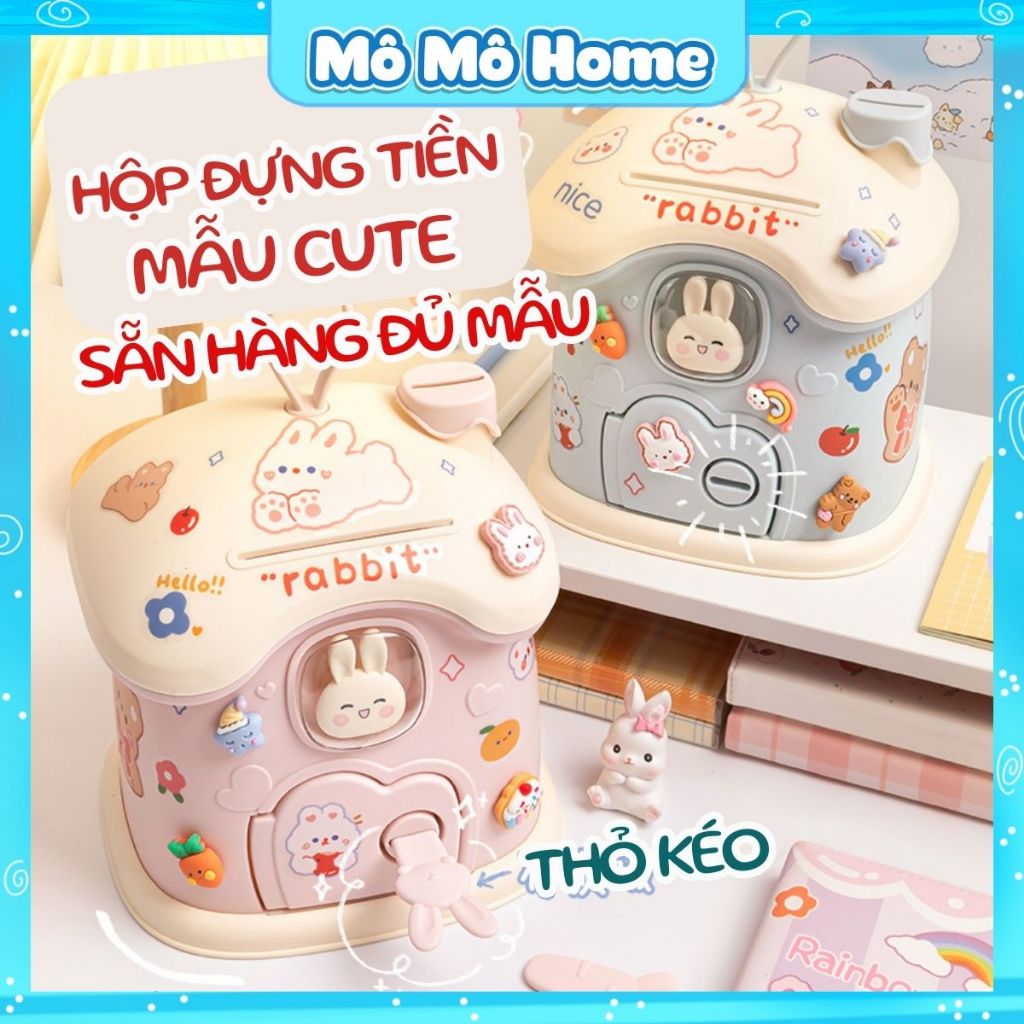 Két sắt mini cho bé hộp đựng tiền tiết kiệm nhiều mẫu kèm sticker cute Mô Mô Home
