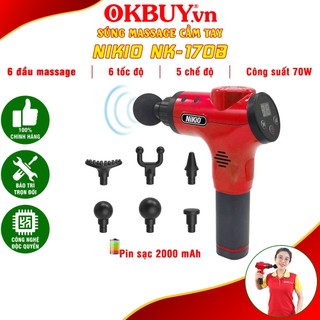 Súng massage cầm tay 6 đầu, 5 chế độ nhật bản nikio nk-170b - đỏ