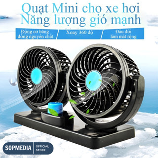 Quạt đôi ô tô xoay 360 độ giá rẻ sopmedia quạt gió mạnh dành cho các loại xe ô tô, xe tải, quạt 5v/12v/24v