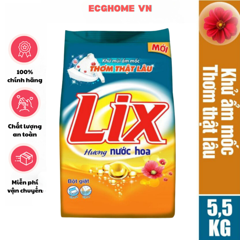 Bột giặt Lix Extra 5.5kg hương nước hoa tăng gấp đôi sức mạnh giặt tẩy