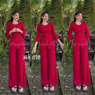 Sét bộ đồ lam bà ba đi chùa vải co giản 4 chiều mặc đẹp Phạm ngọc boutique
