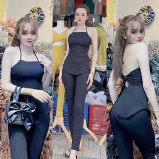 Bộ yếm cột nơ hở lưng có mút ngực thun sốp nhật dày Phạm ngọc boutique