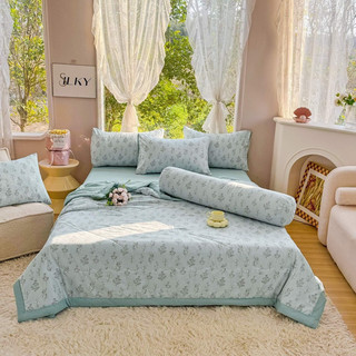(inbox bo chun)bộ ga chăn hè 5 món mẫu mới (1 ga, 1 chăn hè trần bông, 2 vỏ gối nằm, 1 vỏ gối ôm)