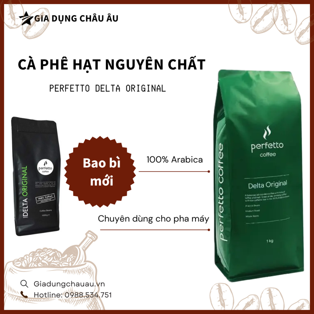 Cà phê hạt nguyên chất pha máy cao cấp Perfetto Delta Series Original 1000g