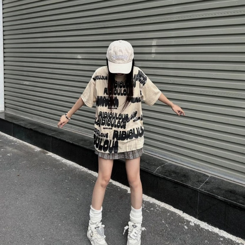 Áo thun nữ tay lỡ form rộng chất cotton su in chữ (RIDIC ) phong cách Hàn Quốc CAMASTORE M1591