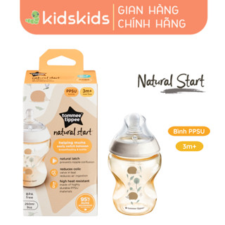  Bình Sữa PPSU Ty Siêu Mềm Tự Nhiên Tommee Tippee Natural Start 260ml Núm Ty Của Bình 3-6 Tháng Họa Tiết 