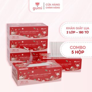 Combo 5 Hộp khăn giấy rút lụa cao cấp GUMI, Khăn giấy lụa mềm mịn đảm bảo an toàn tuyệt đối cho da.