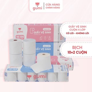(Tặng kèm 2 cuộn) Set 10 cuộn giấy vệ sinh Gumi cao cấp bịch 4 lớp dày dặn, mềm mịn.