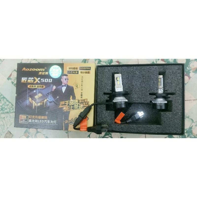 Combo 02 bóng đèn LED AOZOOM siêu sáng, công suất cao 12V 55W chân H4, H7, H11, HB3/9005, HB4/9006