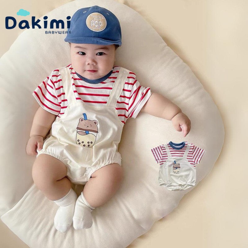 Bộ body chip Dakimi BABYWEAR bé trai bé gái hình Trà Sữa, Bodysuit cho bé chất Thun lạnh 0-12M
