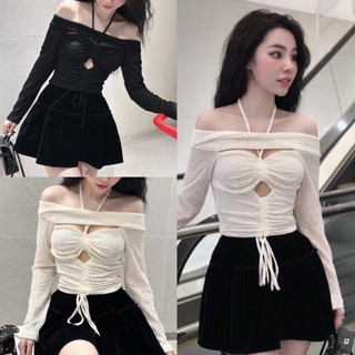 Áo trẽ vai rút dây khoét giữa sexy cá tính