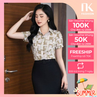 Áo Sơ Mi Cổ Đức Cộc Tay Hoạ Tiết Đơn Giản NK FASHION Dáng Suông, Thấm Hút Mồ Hôi, Đi Làm, Đi Chơi NKSM2104019