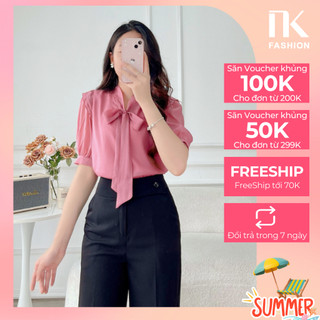 Áo Sơ Mi Tay Lỡ NK Fashion Kết Hợp Thắt Nơ Bản To Nữ Tính Chất Vải Nhập Hàn Phong Cách Thanh Lịch UKSM2303012