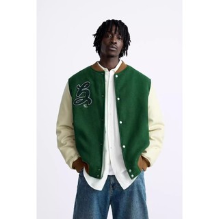 Order - zr2024 - áo khoác bóng chày - varsity jacket xanh be - hàng chuẩn đẹp