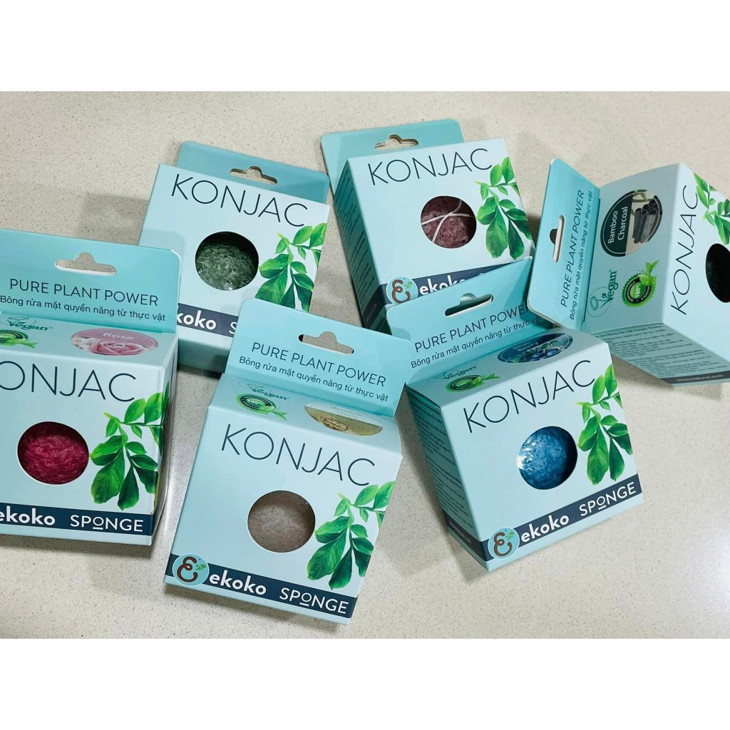 Bông Konjac Ekoko - Bông rửa mặt từ sợi củ nưa - Êm - Mềm - Thân thiện với cả da nhạy cảm - Xanh Suố