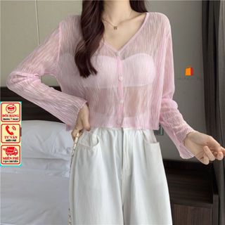 Áo Khoác Cadigan Dệt Kim Mỏng, Áo Len Kiểu Tay Dài Dáng Ngắn Cổ V Basic Thơi Trang Nữ Cá Tính Phong Cách Hàn Quốc Shopca