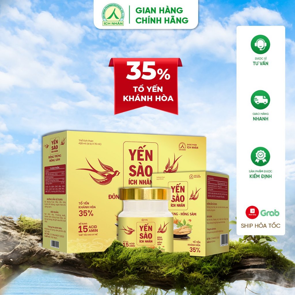 Combo 10 Lọ Yến Sào Ích Nhân Đông Trùng Hồng Sâm 70ml giúp bồi bổ khí huyết, tăng sức đề kháng, cải thiện giảm trí nhớ