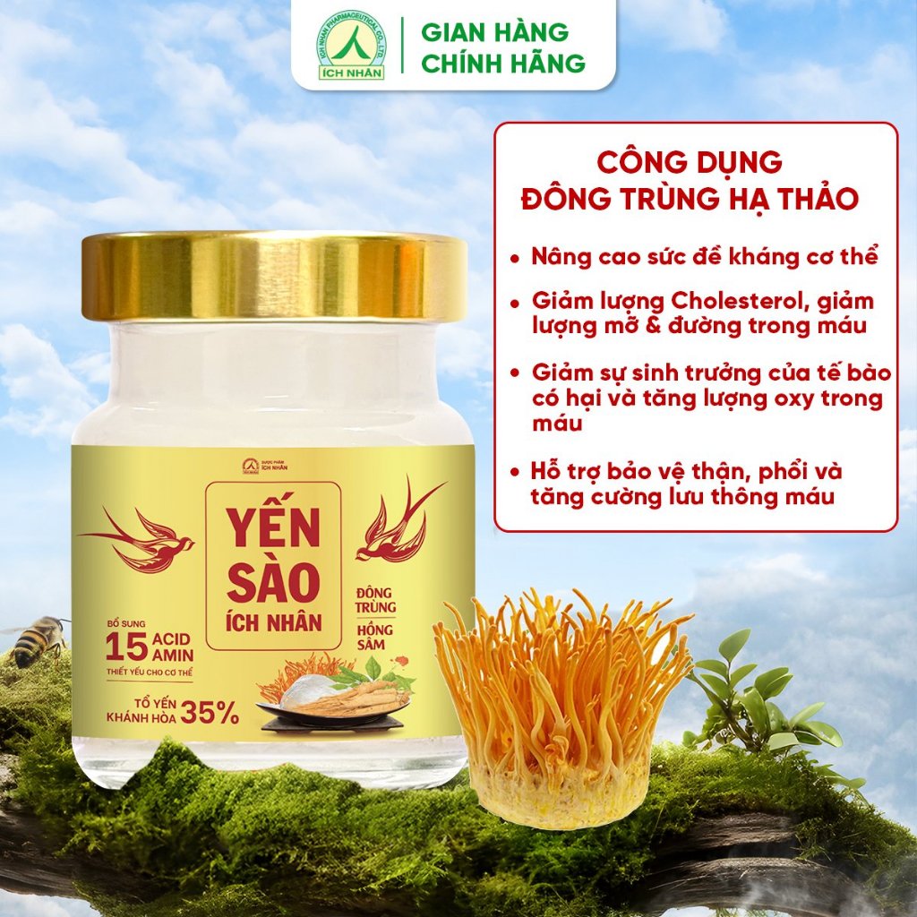 Combo 10 Lọ Yến Sào Ích Nhân Đông Trùng Hồng Sâm 70ml giúp bồi bổ khí huyết, tăng sức đề kháng, cải thiện giảm trí nhớ