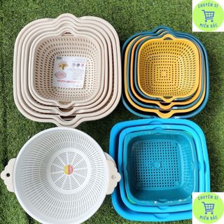 Bộ rổ nhựa kèm chậu 6 món cao cấp, Bộ thau rổ nhựa đựng đồ, Set 6 món rổ kèm chậu đựng đồ đa năng , tiện lợi