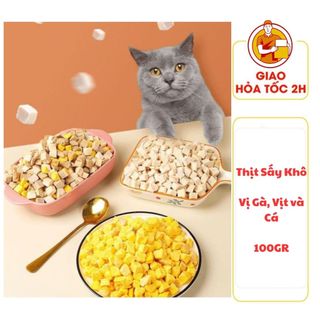 (CÓ QUÀ TẶNG) Thịt Sấy Gan - Vịt - Cá - Túi Chiết 100gr Cho Chó Mèo