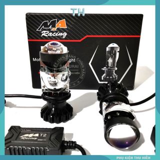 Đèn pha led bi cầu ma racing t2 siêu sáng có tản nhiệt chân h4 12-24v