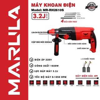 Máy khoan đục bê tông marula rh2610s, công suất 1020w, tặng 5 mũi khoan đục
