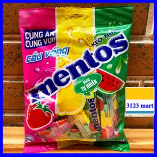 Gói nhỏ 120g kẹo nhai Mentos cầu vồng trái cây tam sắc.