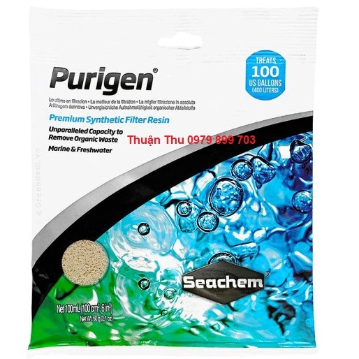 Vật liệu lọc SEACHEM PURIGEN túi 100ML cao cấp hấp thụ độc tố, khử màu nước