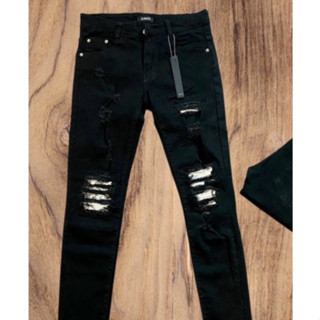 quần bò jean nam dài đen rách gối lớn đẹp, phối kéo khóa ống chân kiểu mới hot chất jean bền màu co giãn