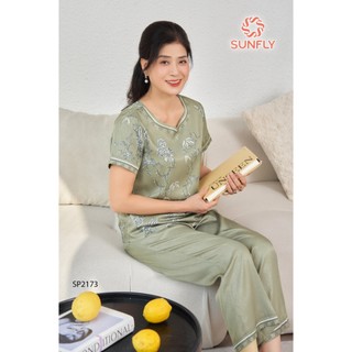 SP2173 ĐỒ BỘ MẶC NHÀ LỤA VÂN GỖ ÁO CỘC QUẦN DÀI