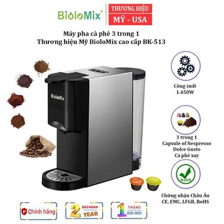 [BH 1 Năm] Máy pha cà phê viên nén đa năng 3 trong 1 Thương hiệu BioloMix Mỹ BK-513, Công suất 1450W, Áp suất 19 Bar