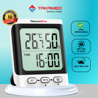 Nhiệt ẩm kế phòng điện tử Thermopro 3 trong 1 đo nhiệt độ, độ ẩm và đòng hồ phòng ngủ đa năng