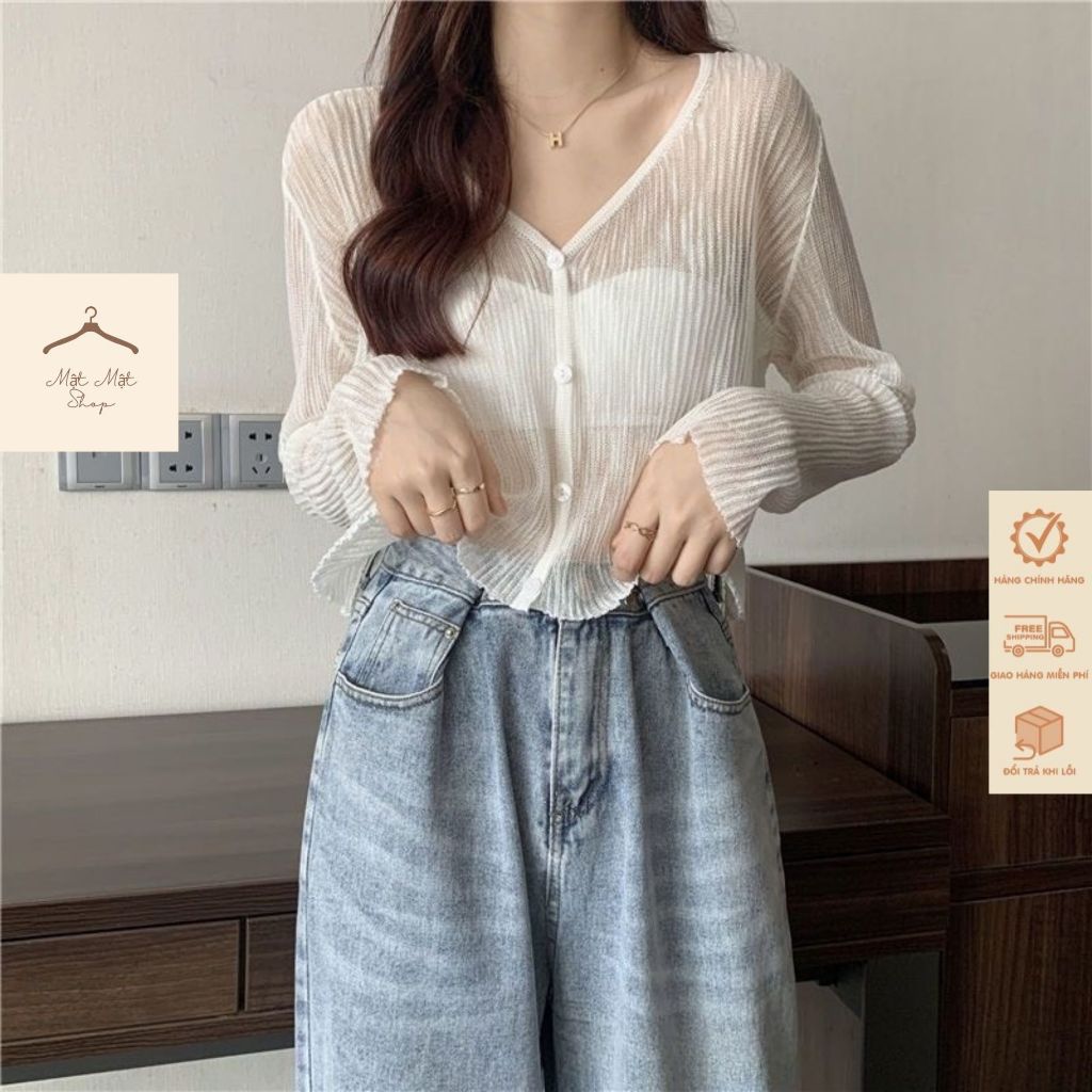 Áo Khoác Len Mỏng Tay Dài Cổ V Trơn Basic Xuyên Thấu , Áo Cardigan Khoác Nhẹ Dễ Phối Đồ Mẫu Hot 2024 Hàng Qccc Matmat