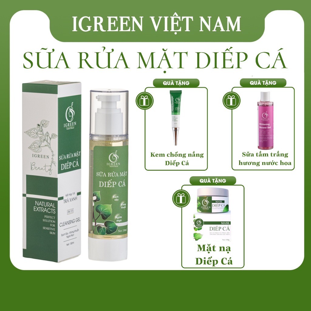 Sữa rửa mặt Diếp Cá IGREEN 150ML -  Dạng Gel sạch sâu, phù hợp với mọi làn da
