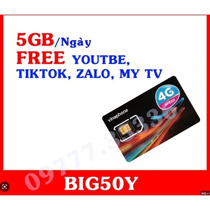 Sim 4G Vinaphone 12Big50y có 5GB ngày tốc độ caoFree tỷ Gb tiktok, youtube