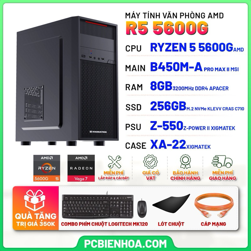 [Mã SPHACL7 giảm 6% đơn 1TR2] MÁY TÍNH VĂN PHÒNG R5 5600G ( RYZEN 5 5600G / B450M / 8GB / 256GB )-36T | BigBuy360 - bigbuy360.vn