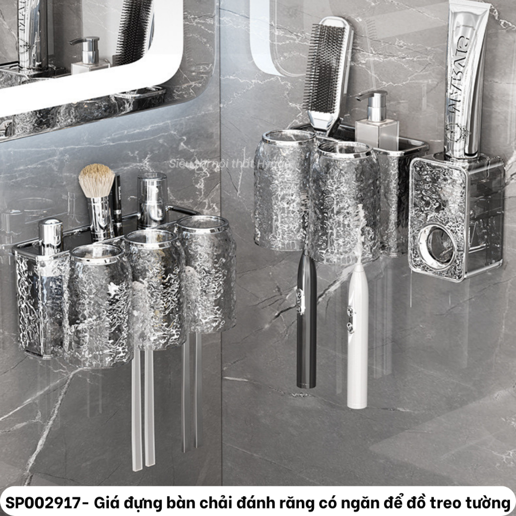 Bộ nhả kem đánh răng kèm cốc Hygee decor nhà tắm đựng bàn chải, đồ dùng nhà tắm treo tường tiện lợi