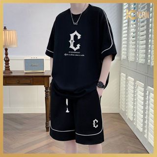 Bộ Quần Áo Nam  Chữ C Mùa Hè Chất Vải Mát, Bộ Cộc Tay Cổ Tròn Chất Tổ Ong Cá Tính Năng Động BO19 BO18 - ICON