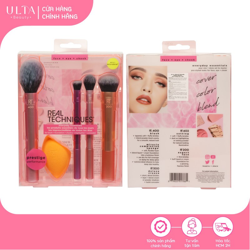 Set Cọ + Bông Mút Trang Điểm Real Techniques Everyday Essentials (5SP)