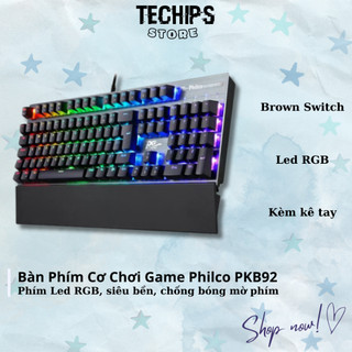 Bàn phím cơ chơi game philco pkb92, phím led rgb switch brown, kèm kê tay cho máy tính pc gaming