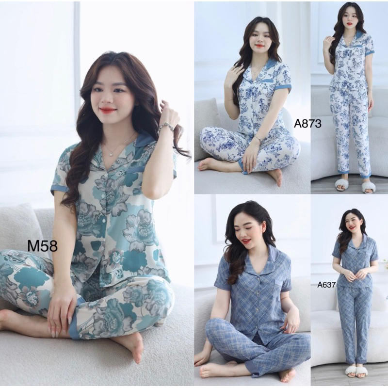 Bộ đồ Pyjama cộc tay chất lụa thái, bộ đồ mặc nhà, đồ bầu sau sinh