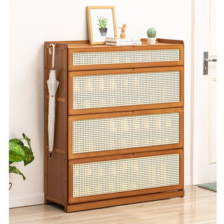 Tủ đựng giầy - kệ để giầy dép cửa lật 4 cánh thông minh - Tủ tre đựng giầy cửa lật cửa giả mây thoáng khí hiện đại,