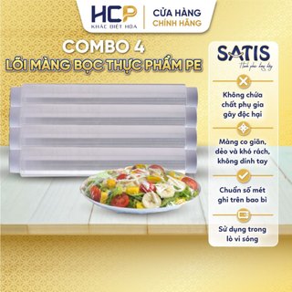 Combo 4 Lõi Màng Bọc Thực Phẩm PE SATIS 30cm x 100m Không Chứa Chất Phụ Gia Gây Hại Sức Khỏe Dùng Được Cho Lò Vi Sóng