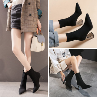Giày boot cổ lửng CHẤT LEN ÔM CHÂN gót nhỏ, gót vuông 8cm TRÁNG GƯƠNG sang chảnh  GBN53 GBN18