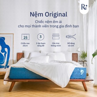 Nệm Foam Cao Cấp Ru9 Original 25cm - Trắng Xanh | 100 Đêm Ngủ Thử | 3 Lớp Foam Nâng Đỡ Cơ Thể | Bao Gồm 6 Kích Thước