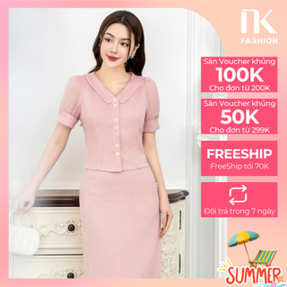 Sơ Mi Cổ V Bèo Xếp Phối Tay Ngắn Nữ Tính NK Fashion Thời Trang Công Sở Nữ Thanh Lịch, Phối đồ đa dạng NKSM2401014
